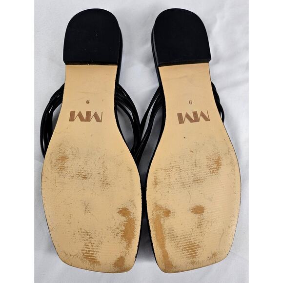 MARA & MINE LOLA WOMEN'S BLACK LEATHER THONG FLAT SANDALS - SIZE 9 - Picture 5 of 9